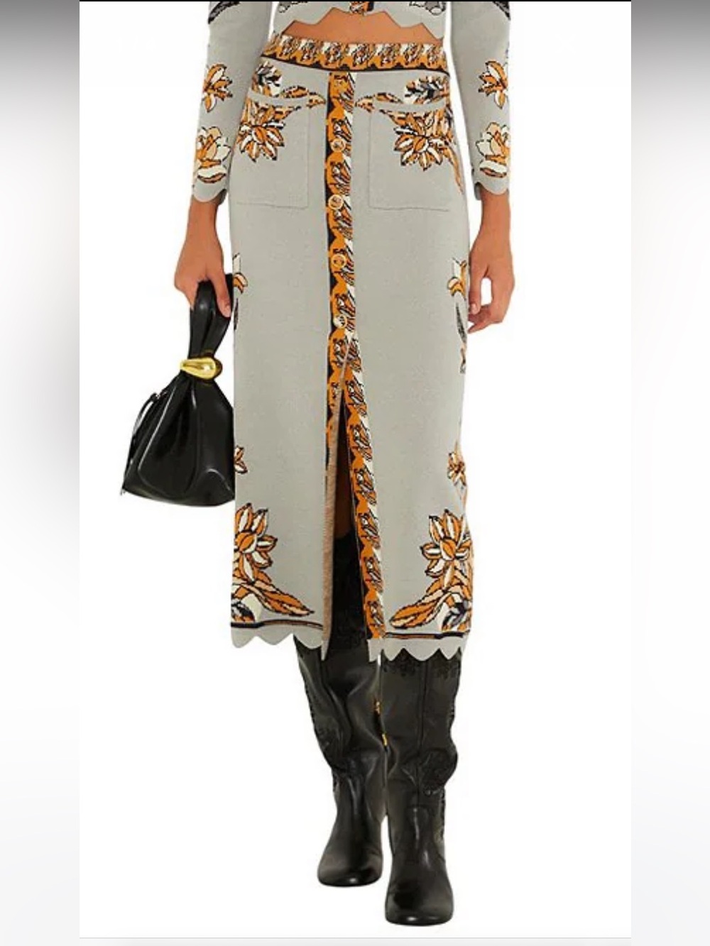 NWT🌷FARM Rio Stained Glass Beauty Printed Scalloped Hem Knit Midi Skirt - Picture 2 of 13